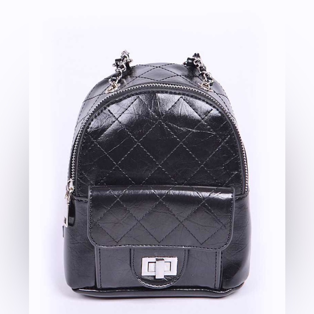 Black Vegan Leather Studded Spike Backpack Purse